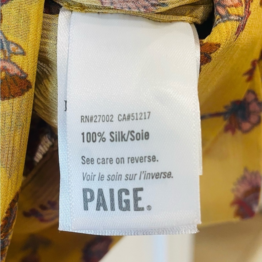 PAIGE Trista Mustard Floral Silk Flutter Sleeve Surplice Boho Blouse size XS - Picture 4 of 4